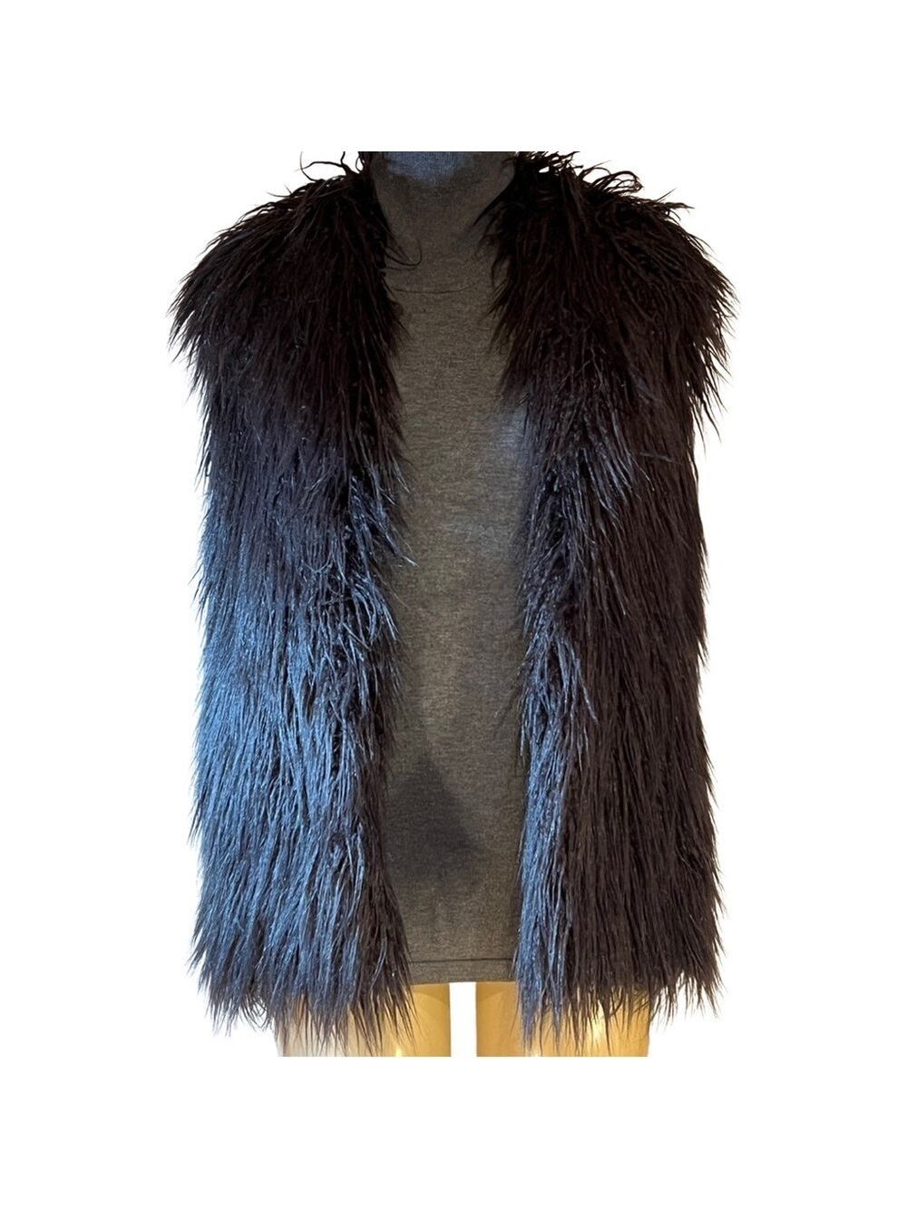 NWT HALSTON Dark Charcoal Faux Fur Vest! Perfect for the BoHo Gypsy look! - Picture 5 of 5